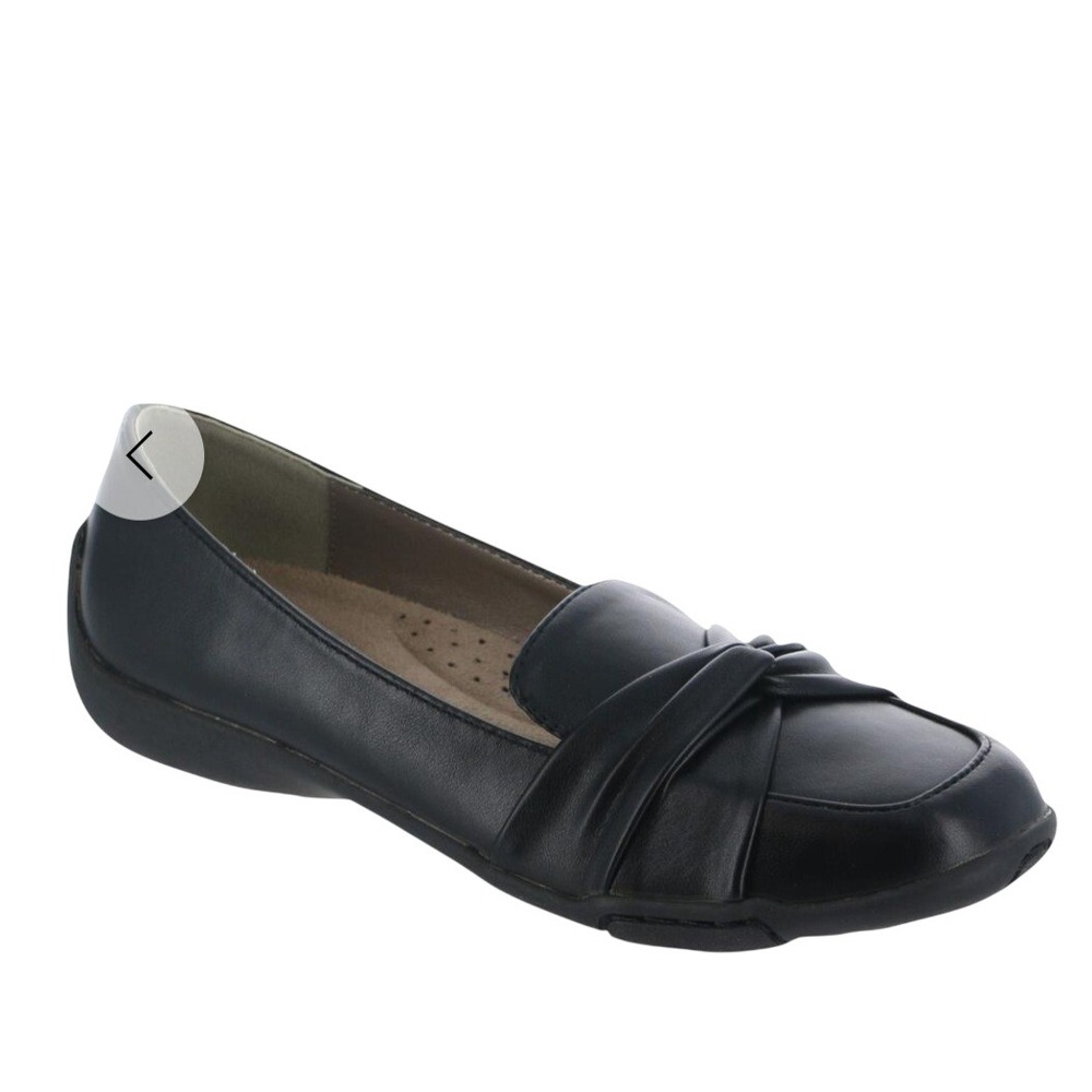 ARRAY Womens‎ Black Leather Knot Front Comfort Loafer Flats Shoes